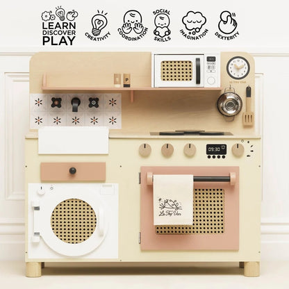 Family Size Rattan Wooden Play Kitchen