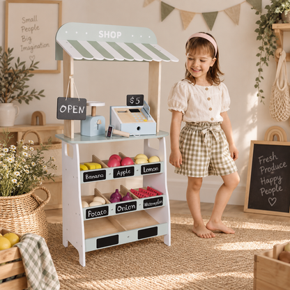 Pretend & Play - Wooden Farmer Market Stall - 20pcs